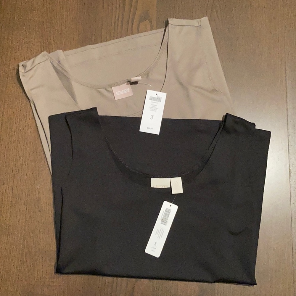 NWT Two Chico’s Sz 3 Tanks in Black and Taupe